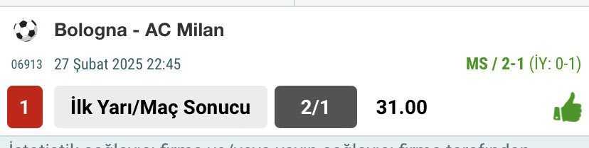 BUMMM 31.00 Oran ✅✅✅

Değerlendiren herkesi tebrik ederim.👏

Sana da tebrikler ortakk @patsianaliz