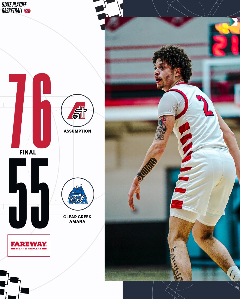 🚨𝗣𝗟𝗔𝗬𝗢𝗙𝗙 𝗙𝗜𝗡𝗔𝗟 𝗦𝗖𝗢𝗥𝗘🚨

ASSUMPTION TAKES DOWN CLEAR CREEK AMANA IN THE SUBSTATE SEMIS 👀

ONE GAME AWAY FROM DES MOINES 👀

#iahsbkb Stoner Productions