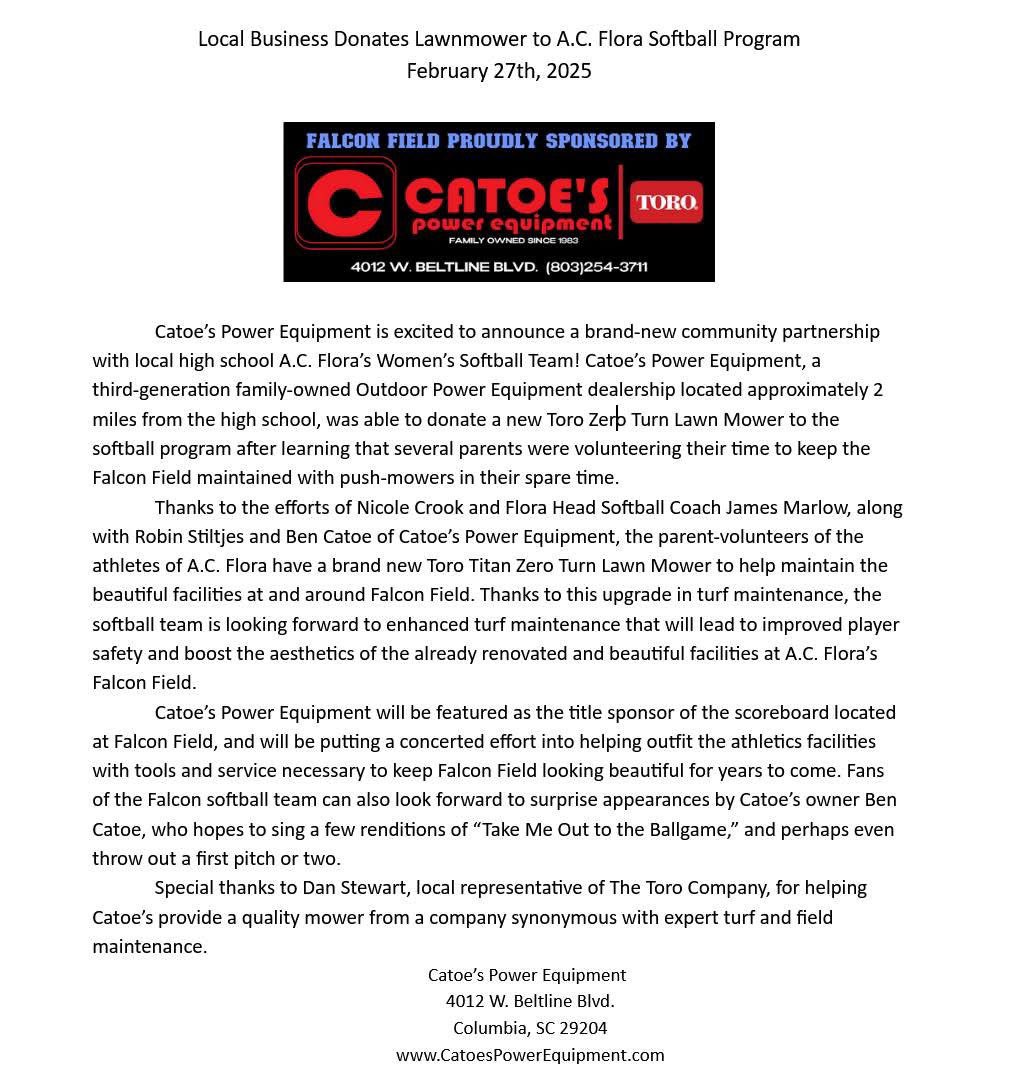 So happy to get to donate a Toro Titan to the AC Flora Softball team! <a href="/acflorahigh/">AC Flora High School</a> #toro