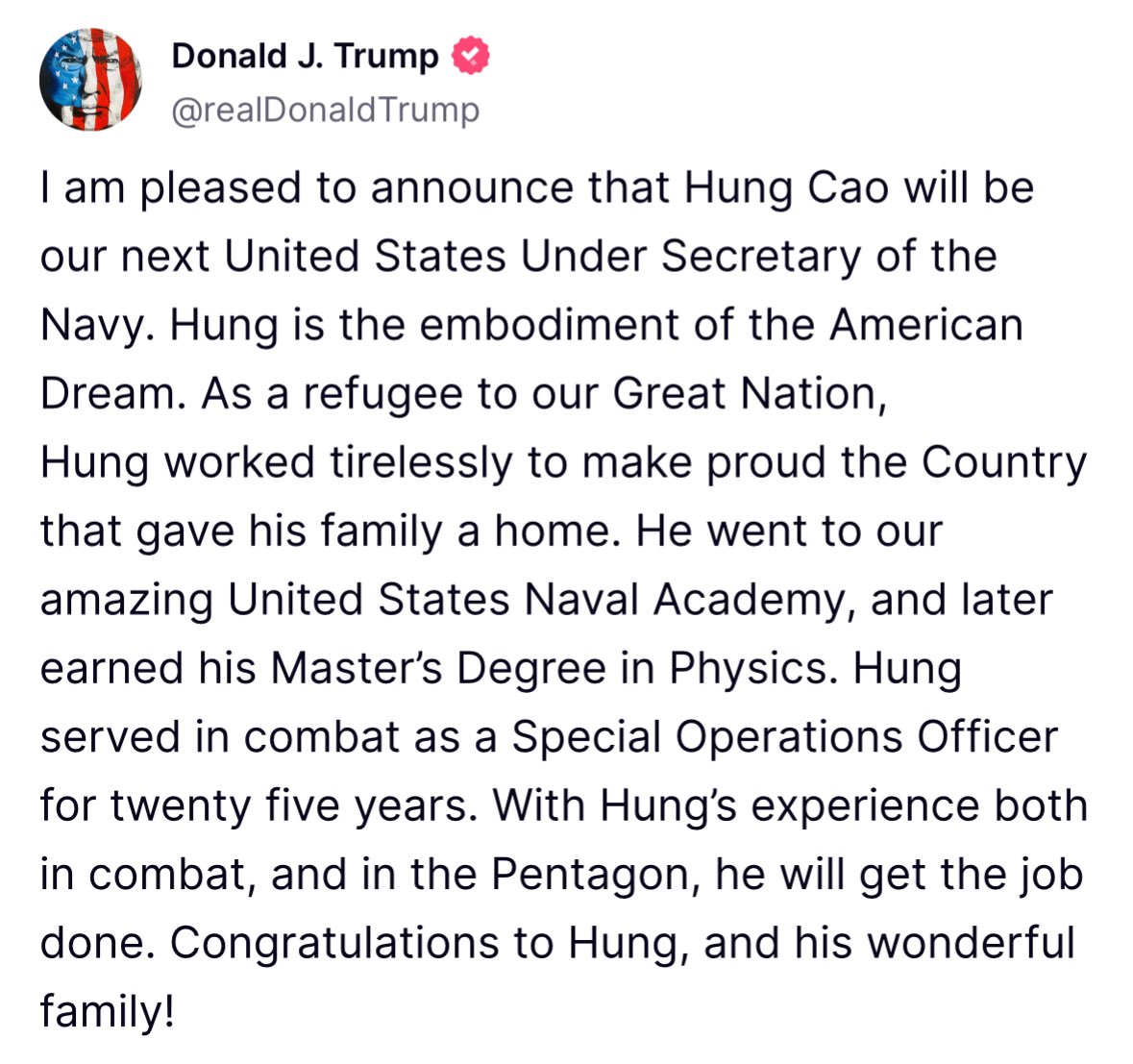 RapidResponse47's tweet photo. Congratulations, @HungCao_VA! https://t.co/QnJEGo3WKk