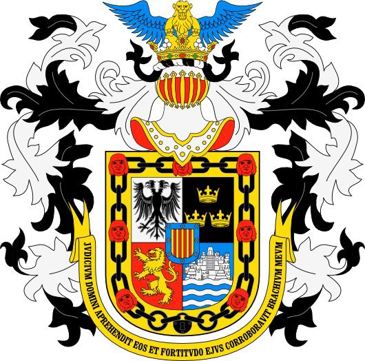 Cuauhtemoc_1521's tweet photo. El último cuartel se observa la constancia/valor representados por el león y el campo rojo, la sangre derramada en la lucha. Atributos del propio Hernán Cortés, la constancia y el valor. Lleva un lema que dice: "Judicium domini aprehendit eos et fortitudo ejus corroboravit brachium meum". Lo que significa en español: "El señor los juzgó en sus actos y fortaleció mi brazo". El escudón central se aprecia el escudo de la corona de Aragón, aunque también se puede leer como las Armas de los Monroy, ilustre apellido español del cual era descendiente Cortés, cuatro barras rojas sobre oro ( de acuerdo a la Biblioteca Miguel de Cervantes).
Dicho escudo de armas le fue concedido a Cortés en 1525. Si te gustó este HILO te invito a compartir.