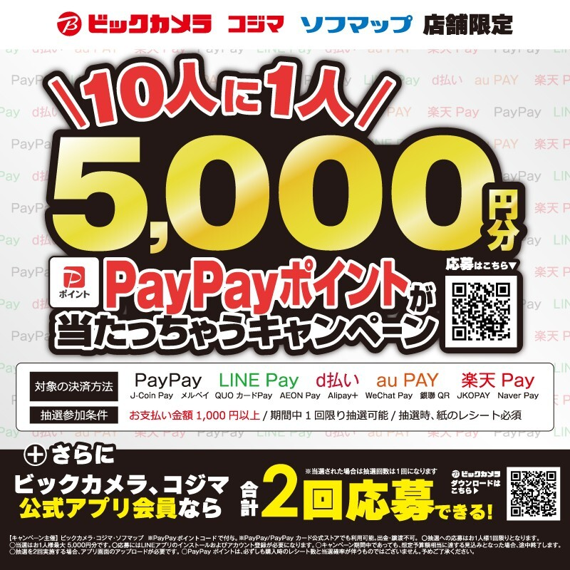 店舗限定】 ＼10人に1人／ 5000円分PayPayポイントが当たっちゃう