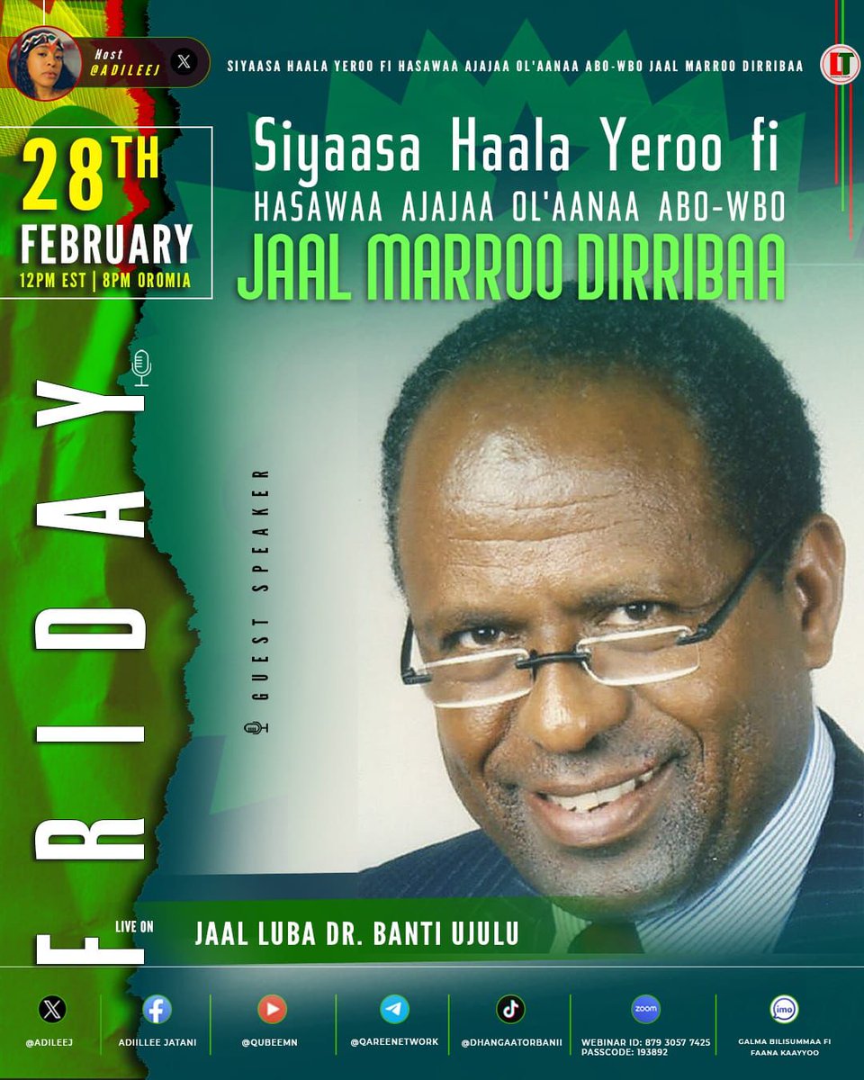 Bilisee1865232's tweet photo. DhangaaTorbanii  
TAP-IN | Friday | February 28th '25. 
12PM EST  | 8PM OROMIA TIME

💯 Pro ABO-WBO/QBO at all times 

Webinar link 👇🏾

https://t.co/oATvoUOjZZ

Webinar ID: 867 8767 1137
Passcode: 193892
 #ABO_WBO  #DhangaaTorbanii #highlights #highlightseveryone #Oromia #highlig https://t.co/YDYkiMyFTm