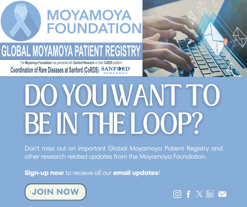 We've registered 200+ patients from 17+ countries. 

Don't miss out on important Global Moyamoya Patient Registry and other research related updates from the Moyamoya Foundation. 

Sign-up now to recieve all our email updates!  moyamoya-foundation.org/notify-me
