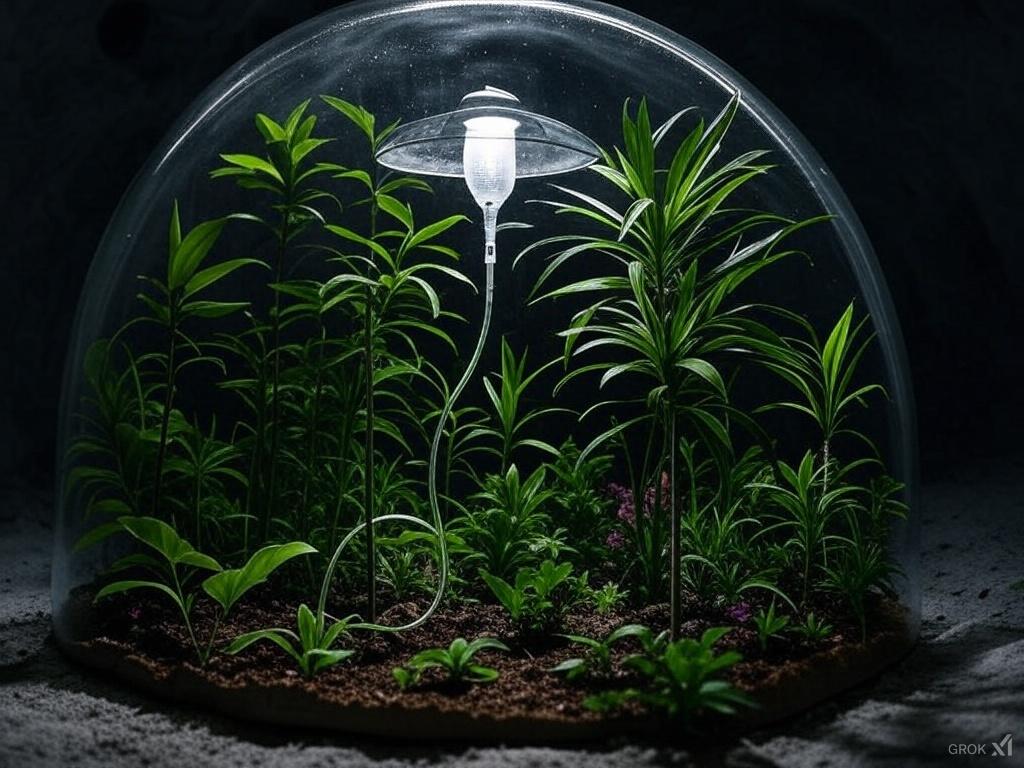 abc78h's tweet image. "Picture a lunar waystation! Under the dome in a cave, plants quietly grow with lamp light, giving oxygen. One device turns ice into water and oxygen. Another builds an ozone atmosphere—next stop, Mars!"  
#moonbase 
#marsnext 
@elonmusk