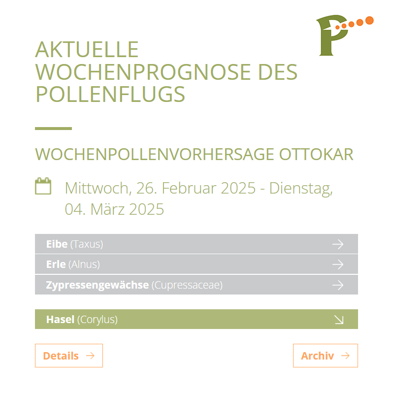 Wochenpollenvorhersage des PID für Deutschland
𝗡𝗮𝗰𝗵 𝗲𝗶𝗻 𝗽𝗮𝗮𝗿 𝗿𝘂𝗵𝗶𝗴𝗲𝗻 𝗧𝗮𝗴𝗲𝗻 𝘄𝗶𝗲𝗱𝗲𝗿 𝗮𝗻𝘀𝘁𝗲𝗶𝗴𝗲𝗻𝗱𝗲 𝗕𝗲𝗹𝗮𝘀𝘁𝘂𝗻𝗴𝗲𝗻 – 𝗯𝗲𝘀𝗼𝗻𝗱𝗲𝗿𝘀 𝗱𝗶𝗲 𝗘𝗿𝗹𝗲 𝗶𝘀𝘁 𝗷𝗲𝘁𝘇𝘁 𝗮𝗸𝘁𝗶𝘃.
ℹ️ Die 𝗛𝗮𝘀𝗲𝗹n (𝐶𝑜𝑟𝑦𝑙𝑢𝑠) sind in den