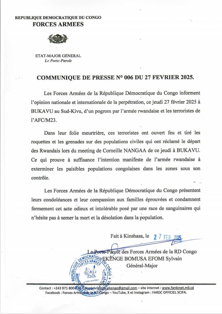 FARDC_officiel's tweet photo. Communique de presse https://t.co/3EnEtJ7yIW