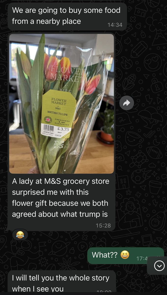Parents arrived in the UK today. Within an hour of being in town, my mom &amp; an english stranger in line at the supermarket saw trump on the front page of the newspaper, my mom lamented that she has to “live under this man,” then the stranger did this