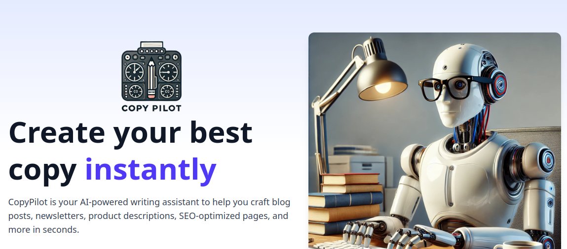 I just launch my first app => copypilot.app 

This app can help you easily:
- Drop a website link and see how to optimize the SEO of the page
- Help you write posts
- Create an X thread from a blog post
- Create customer persona
- Write a response to a customer review
-