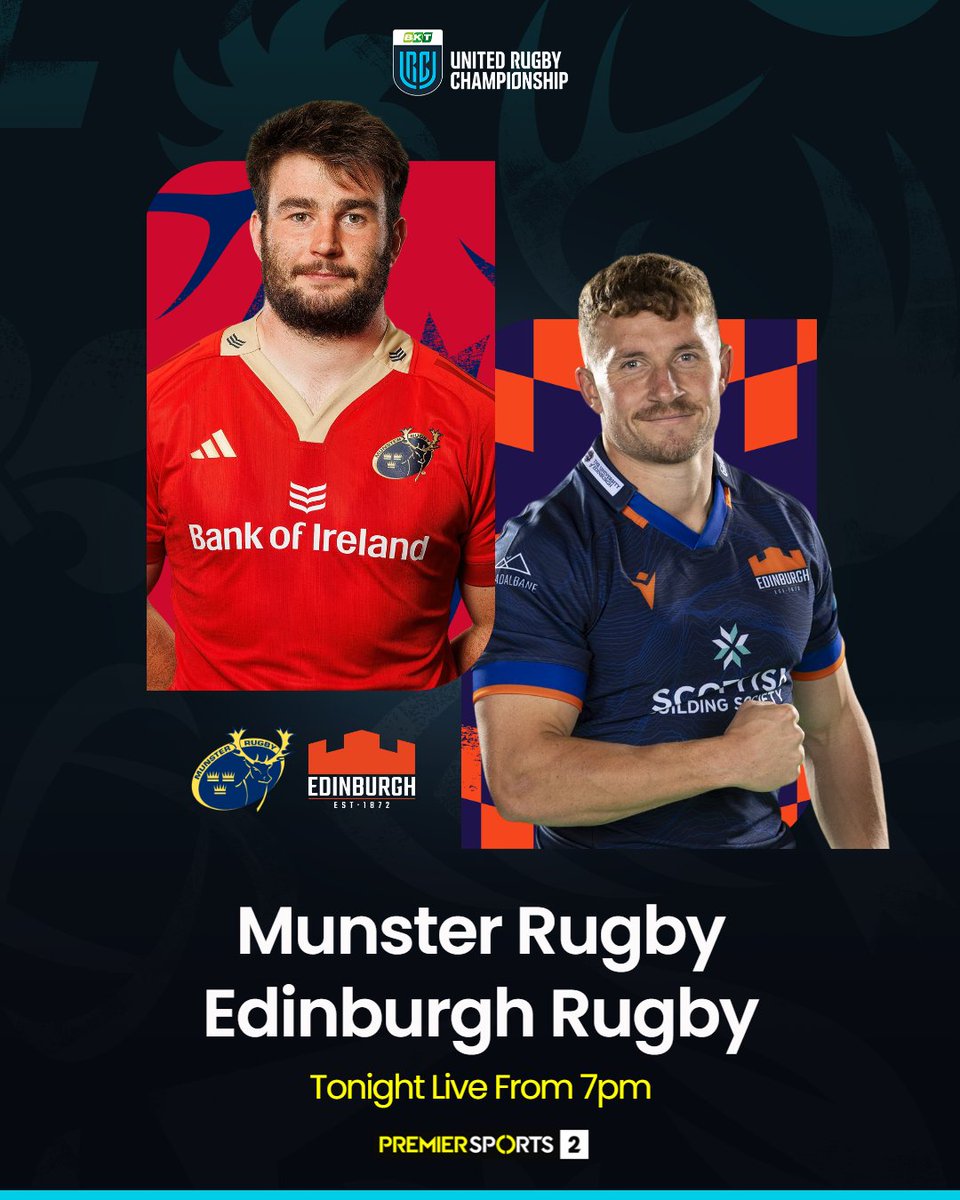 Friday night URC action in Cork 👊

Watch live coverage of Munster v Edinburgh from 7pm tonight on Premier Sports 2 📺