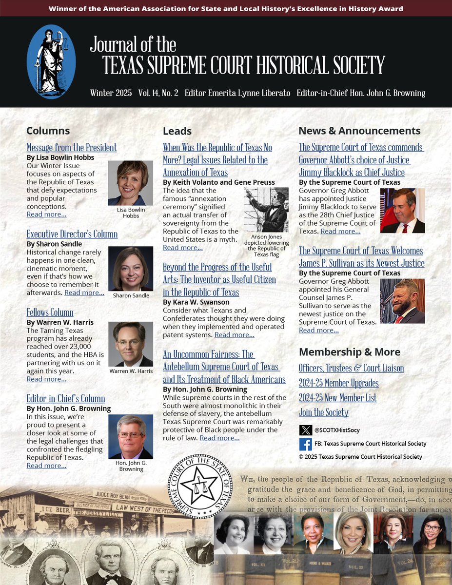 Our Winter 2025 issue focuses on the Republic of Texas and demonstrates how analysis of legal cases from that period can lead to conclusions that defy expectations and challenge popular conceptions. Check it out: bit.ly/4h2VFXx
