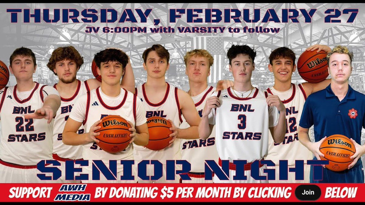 BNL LIVE TONIGHT! BNL STARS vs Jasper - SENIOR NIGHT!  Join us on YouTube!

buff.ly/4i33H3N