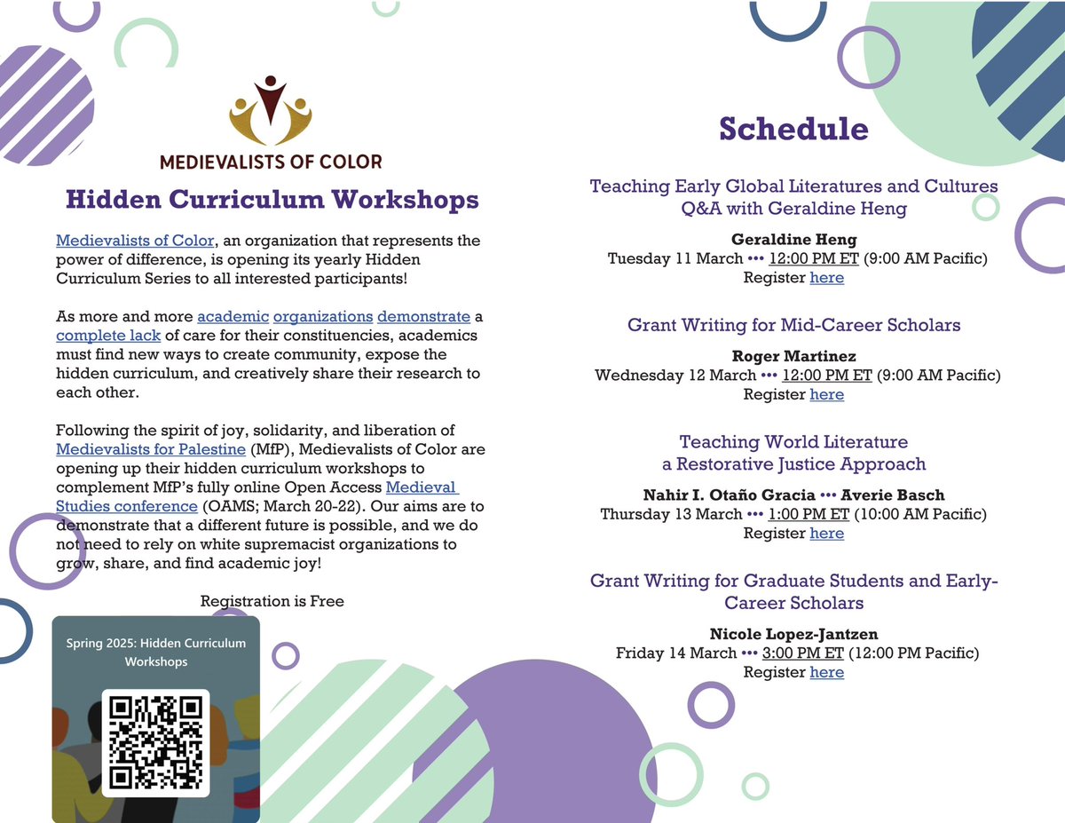 MedievalistsforPalestine (@mforpalestine) on Twitter photo Check out <a href="/MedievalistsOC/">medievalistsofcolor</a>’s Hidden Curriculum Workshops happening next month!
Register here: tinyurl.com/MoCHiddenCurri… Check out <a href="/MedievalistsOC/">medievalistsofcolor</a>’s Hidden Curriculum Workshops happening next month!
Register here: tinyurl.com/MoCHiddenCurri…