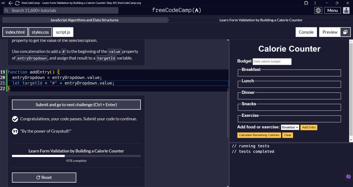 ekojoecovenant's tweet image. Day 96:

FreeCodeCamp:
- Still on &quot;Learn Form Validation by Building a Calorie Counter&quot;

#100DaysofJavaScript #Day96