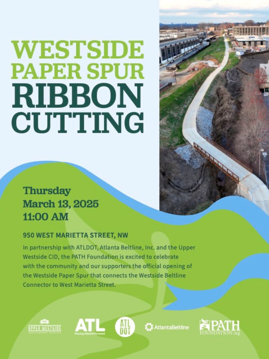 📣WESTSIDE PAPER SPUR RIBBON CUTTING

Join us:

📆 Thursday March 13, 2025 

⏰️ 11:00 AM

📍950 WEST MARIETTA STREET, NW

#westsidepaperspur #atlantaga #atlantabeltline #pathfoundation
