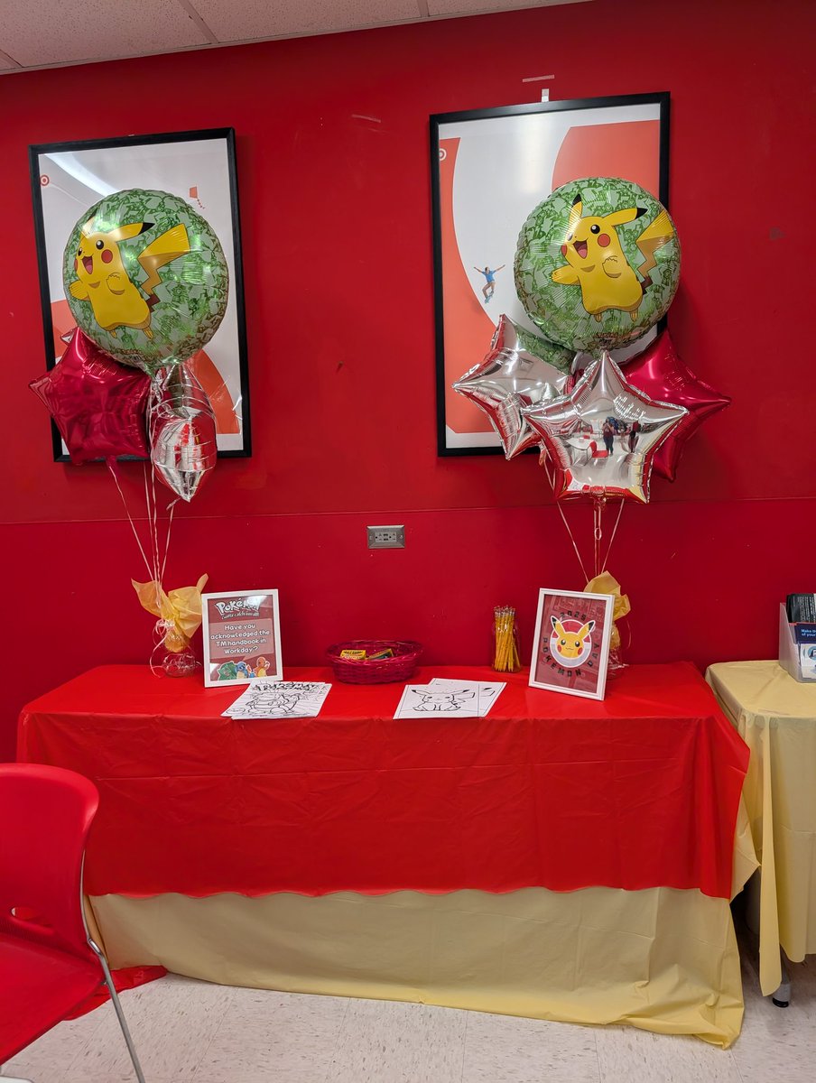 Foxxifye's tweet image. Work made a pokemon day display complete with very fake stickers. Some of them actually look pretty good tho