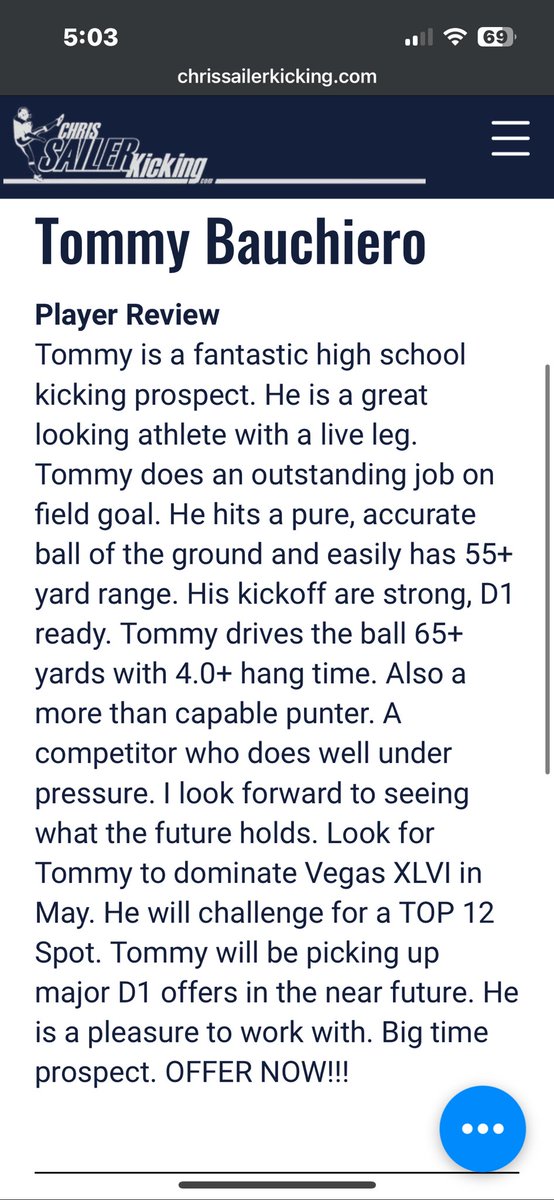 Tommy Bauchiero 5⭐️ ‘26 K (@tommy_bauchiero) on Twitter photo After my first <a href="/Chris_Sailer/">Chris Sailer Kicking</a> showcase, I’m grateful to receive 5 stars and to be the number 5 ranked kicker in the country‼️
<a href="/JamesWilhoit25/">James Wilhoit</a> <a href="/CNendick25/">Chris Nendick</a> <a href="/FentressKicking/">Fentress Kicking</a> <a href="/RogueKicking/">Coach Jax / Rogue Kicking</a> <a href="/DRayTravis/">Darrell Travis</a> <a href="/cpw_BA/">CPW</a> <a href="/theBAFootball/">Brentwood Academy Football</a> <a href="/strength_ba/">BA Strength & Conditioning</a> <a href="/ESBN_BA/">Eagles Sports Broadcast Network</a> After my first <a href="/Chris_Sailer/">Chris Sailer Kicking</a> showcase, I’m grateful to receive 5 stars and to be the number 5 ranked kicker in the country‼️
<a href="/JamesWilhoit25/">James Wilhoit</a> <a href="/CNendick25/">Chris Nendick</a> <a href="/FentressKicking/">Fentress Kicking</a> <a href="/RogueKicking/">Coach Jax / Rogue Kicking</a> <a href="/DRayTravis/">Darrell Travis</a> <a href="/cpw_BA/">CPW</a> <a href="/theBAFootball/">Brentwood Academy Football</a> <a href="/strength_ba/">BA Strength & Conditioning</a> <a href="/ESBN_BA/">Eagles Sports Broadcast Network</a>