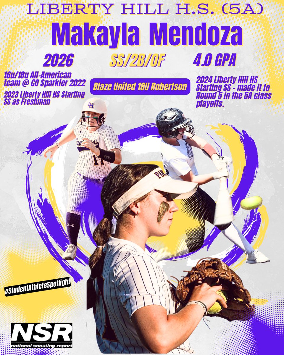 NSR Texas (South & Central Texas) (@satxrecruiting) on Twitter photo 🥎COACHES! This ELITE 2026 SS / 2B / OF is a MUST see with a HUGE Spring/Summer on deck! 👀👇
👉 Makayla Mendoza <a href="/MakaylaMendoza_/">Makayla Mendoza</a>
🎓 2026 SS / 2B / OF
🏫 Liberty Hill HS (5A)
🎖 Blaze United 18U Robertson
🏆 16u/18u All-American @ CO Sparkler
📹 VIDEO: evo.nsr-inc.com/17/Makayla.Men… 🥎COACHES! This ELITE 2026 SS / 2B / OF is a MUST see with a HUGE Spring/Summer on deck! 👀👇
👉 Makayla Mendoza <a href="/MakaylaMendoza_/">Makayla Mendoza</a>
🎓 2026 SS / 2B / OF
🏫 Liberty Hill HS (5A)
🎖 Blaze United 18U Robertson
🏆 16u/18u All-American @ CO Sparkler
📹 VIDEO: evo.nsr-inc.com/17/Makayla.Men…