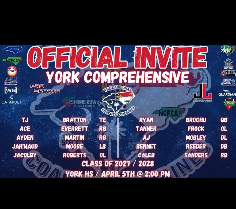 TjBratton848342's tweet image. Thank you @CoachesCombines For the invite. Also thank  you @YorkRecruits for the nomination for the 2nd year in a row!🙏🏾
@_YorkStrength @YorkCougars @Cmac5313 @JustinStrain5 @JLayman44 @Coach_green_sc