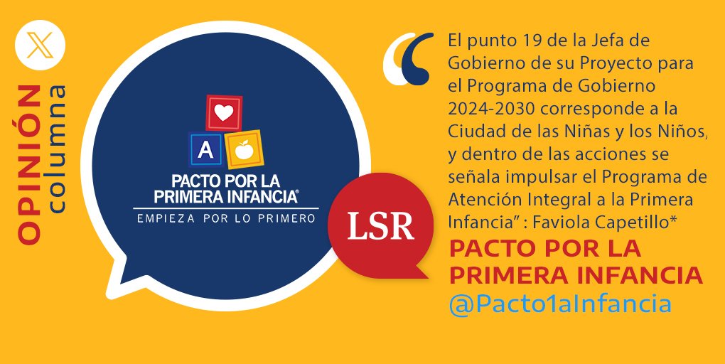 Te invitamos a leer la columna de Faviola Capetillo “La ciudad de las niñas y los niños”. ✍️ <a href="/FaviCapetillo/">Faviola Capetillo Hernández</a> <a href="/Pacto1aInfancia/">Pacto por la Primera Infancia</a> #FraseLSR #OpiniónLSR lasillarota.com/opinion/column…
