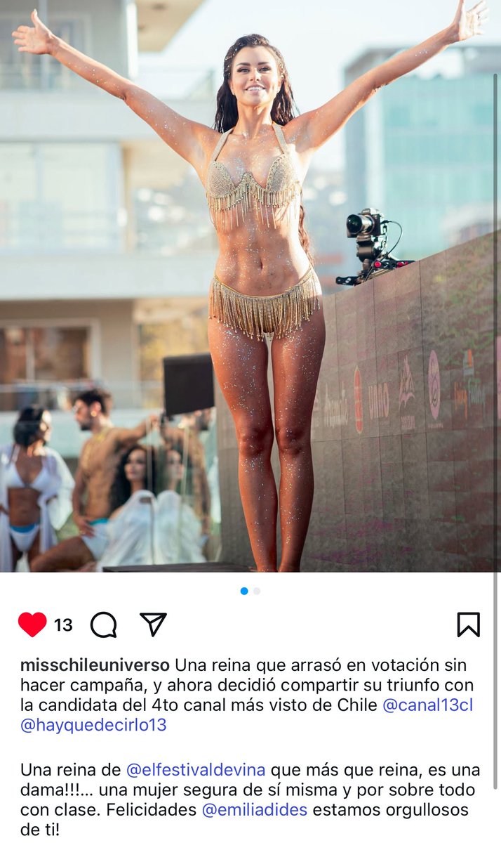 Jajajaja el Instagram oficial de Miss Chile lanzando palo a Canal 13, devoraron😂

#HayQueDecirlo 
#HayQueDecirlo13
#Viña 
#FestivalVinadelMar
