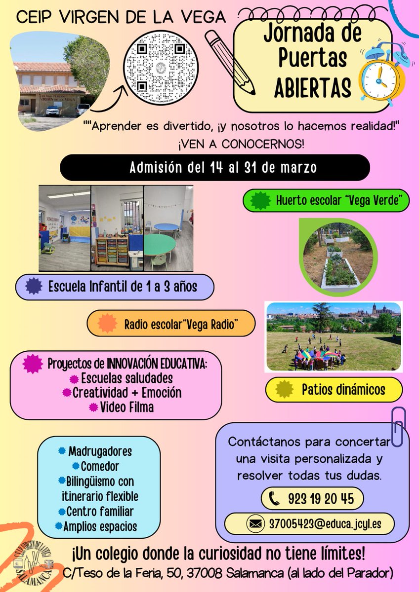 <a href="/CEIPVIRGENVEGA/">CEIP. Virgen de la Vega</a> JORNADA DE PUERTAS ABIERTAS, llama y ven a visitarnos en el horario que desees.
<a href="/jcyl/">Junta de Castilla y León</a>