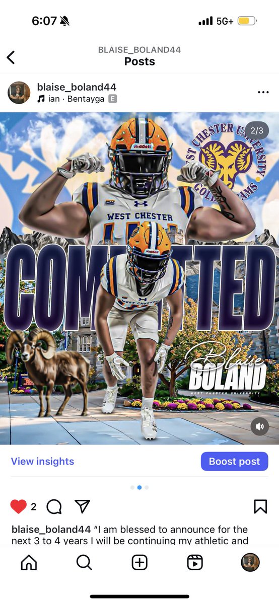 “I am blessed to announce for the next 3 to 4 years I will be continuing my athletic and academic career at West Chester University, I wanna say a huge thanks to my family,friends, teammates,and coaches that got me where I am today!