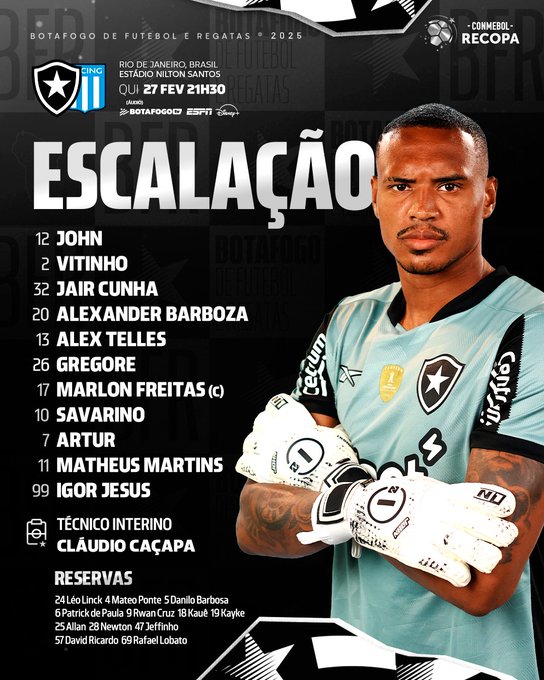 Botafogo escalado para o duelo contra o Racing 