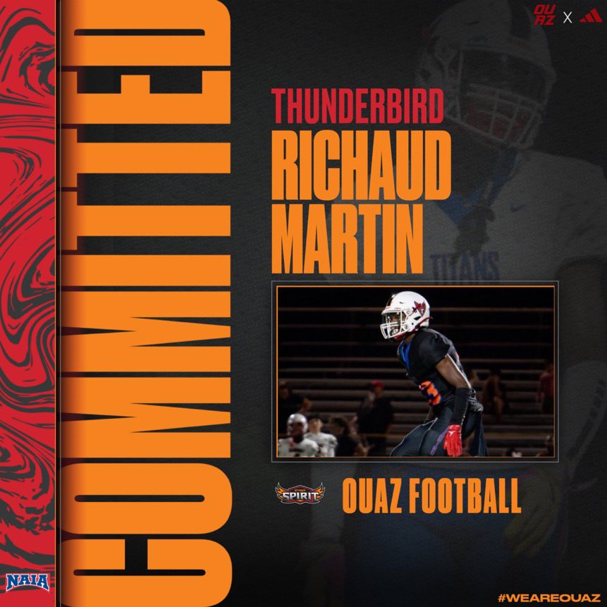 Richaud (@richaud1593325) on Twitter photo Beyond blessed to announce my commitment to <a href="/OUAZFootball/">OUAZ Football</a>. PRAISE GOD!! Thank you <a href="/CoachJDominguez/">Jerry Dominguez</a> for believing in me and giving me the opportunity to be apart of this program. <a href="/TBirdFB/">Thunderbird Titans Football</a> <a href="/CoachNaletteTHS/">Matt Nalette</a> <a href="/CoachDNL/">DNL Rotti</a> <a href="/CoachCamps5/">David Camps</a> Beyond blessed to announce my commitment to <a href="/OUAZFootball/">OUAZ Football</a>. PRAISE GOD!! Thank you <a href="/CoachJDominguez/">Jerry Dominguez</a> for believing in me and giving me the opportunity to be apart of this program. <a href="/TBirdFB/">Thunderbird Titans Football</a> <a href="/CoachNaletteTHS/">Matt Nalette</a> <a href="/CoachDNL/">DNL Rotti</a> <a href="/CoachCamps5/">David Camps</a>