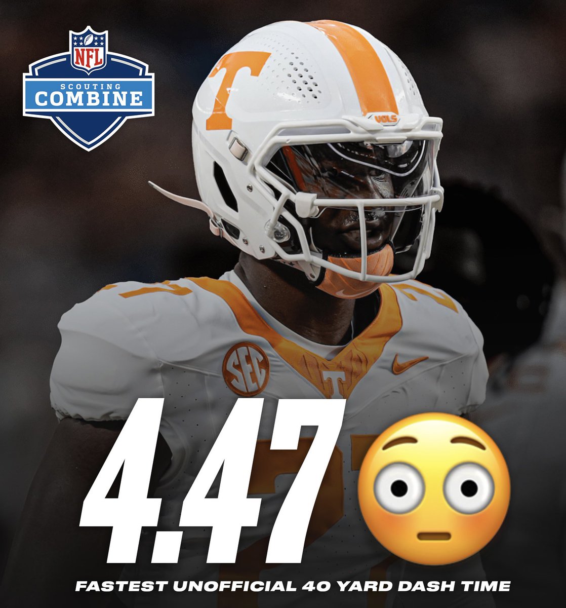 AllVolReport's tweet photo. James Pearce Jr. is NOT HUMAN 😳 

Fastest 40 yard dash time for an EDGE in the NFL Combine. https://t.co/Ox4Q4btgOC