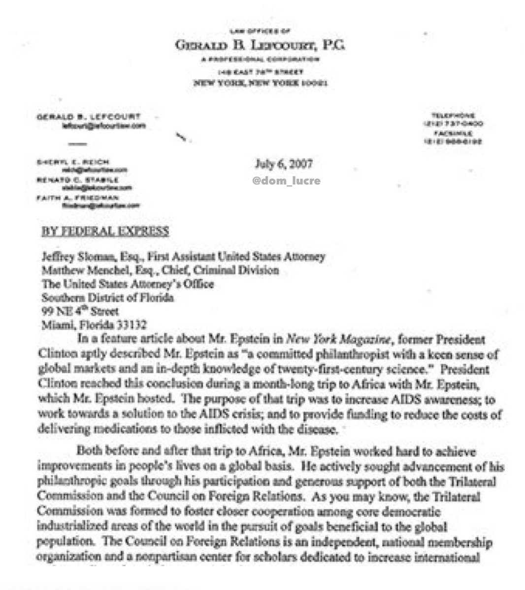 Dom Lucre | Breaker of Narratives (@dom_lucre) on Twitter photo 🔥🚨DEVELOPING: On July 6, 2007, a 23-page letter from Jeffrey Epstein's lawyers Alan Dershowitz and Gerald Lefcourt stated that Epstein was Co-founder of the Clinton Global Initiative which became the Clinton Foundation. 
The letter was tied to a successful plea deal before 🔥🚨DEVELOPING: On July 6, 2007, a 23-page letter from Jeffrey Epstein's lawyers Alan Dershowitz and Gerald Lefcourt stated that Epstein was Co-founder of the Clinton Global Initiative which became the Clinton Foundation. 
The letter was tied to a successful plea deal before