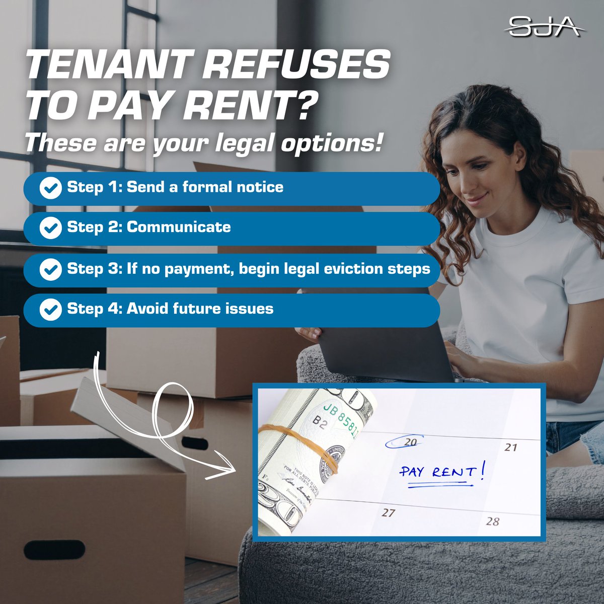 SJAPropMgmt's tweet image. 𝗧𝗲𝗻𝗮𝗻𝘁 𝗡𝗼𝘁 𝗣𝗮𝘆𝗶𝗻𝗴 𝗥𝗲𝗻𝘁? 𝗛𝗲𝗿𝗲’𝘀 𝗪𝗵𝗮𝘁 𝗬𝗼𝘂 𝗖𝗮𝗻 𝗗𝗼! 🚨

Dealing with non-paying tenants is stressful—but SJA can help! 

📞 Need landlord support? Let’s talk!

#LandlordHelp #EvictionProcess #TenantScreening #RentalManagement #SJAManagement