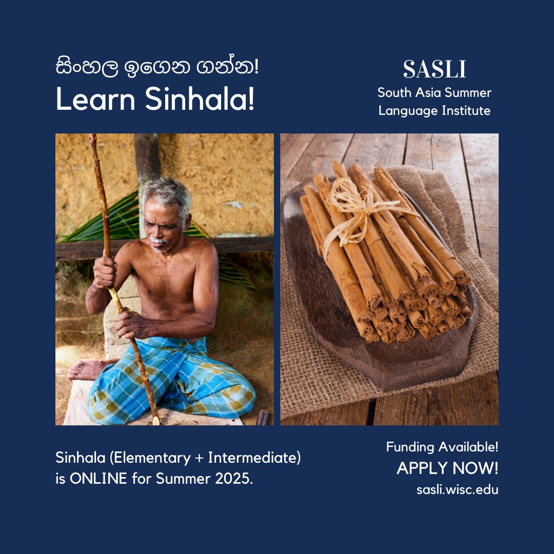 Ceylon Cinnamon (Cinnamonium verum) lends its sweet fragrance to the Sinhala language and its culture. Join us as we explore Sinhala at SASLI 2025!
.
Apply Now! sasli.wisc.edu/student-applic…
.
#ceyloncinnamon #sinhalalanguage #srilankancuisine #learnsinhala