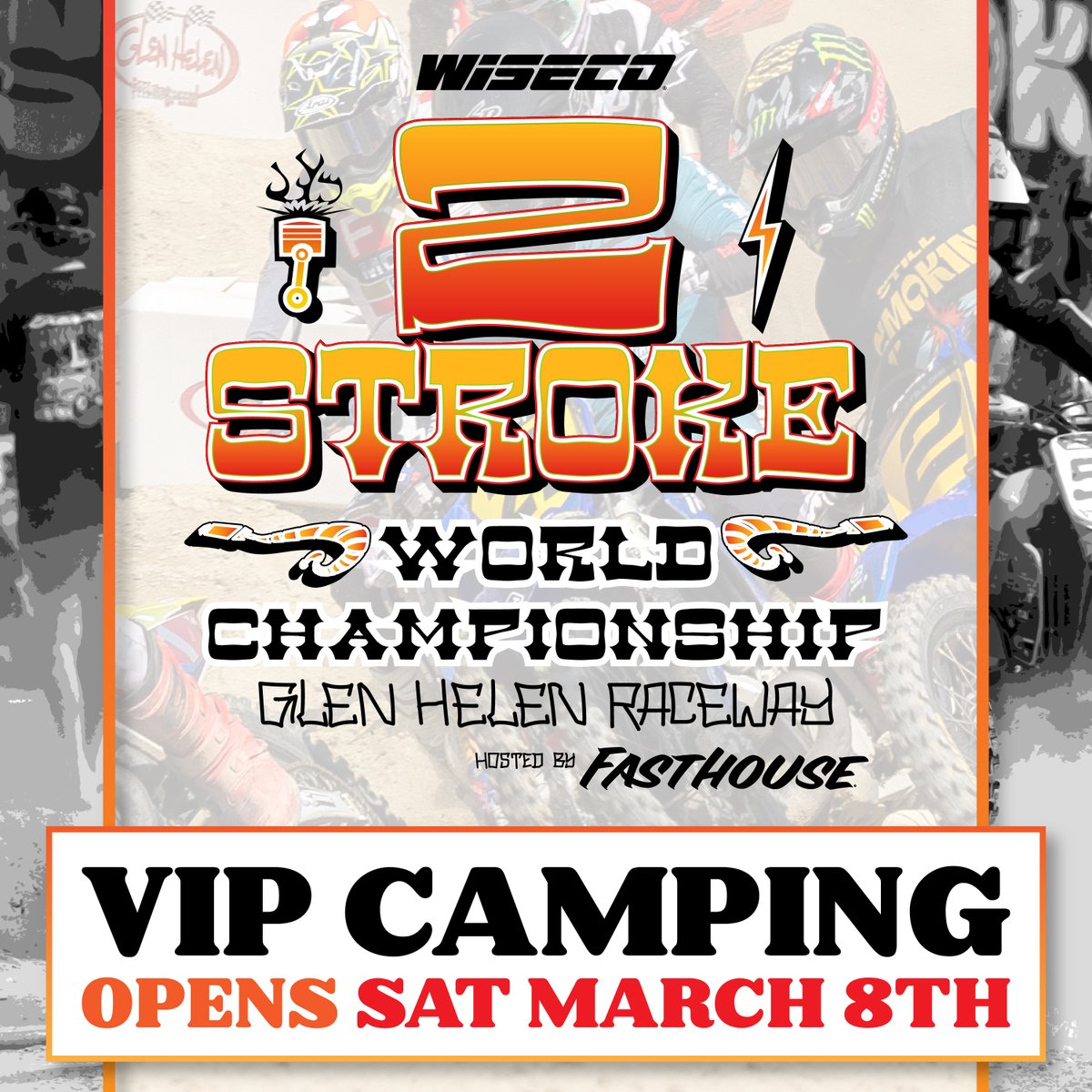 ⛺ VIP Camping spots are up for auction from March 8th to March 15th, 2025 for the 16th Annual Wiseco 2-Stroke MX World Championship at Glen Helen Raceway. The event is on April 19th, 2025. Secure your spot below!

📝 Camping Auction: 32auctions.com/2-StrokeCampin…