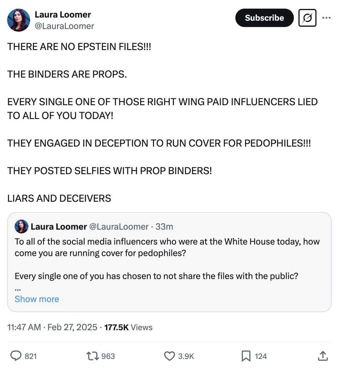 acnewsitics's tweet image. You know it&apos;s fucked up if Laura Loomer is making sense. They are hiding the Epstein filed to protect Trump.
