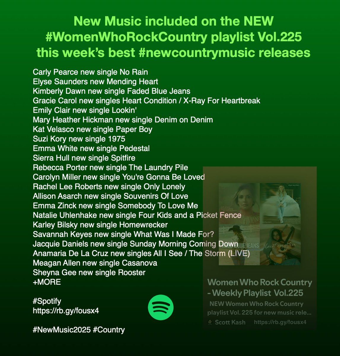 ScottKash88's tweet photo. New Music included on the NEW #WomenWhoRockCountry playlist Vol.225 this week’s best #newcountrymusic releases

@EmilyClairMusic @maryheatherh @suzikory @EmmaWhiteMusic @sierrahull @rebeccaanporter @Carolyn_Miller @allisonasarch @EmmaZinckMusic @SavannahKeyes @DanielsJac15172 https://t.co/8MYER8PqDZ