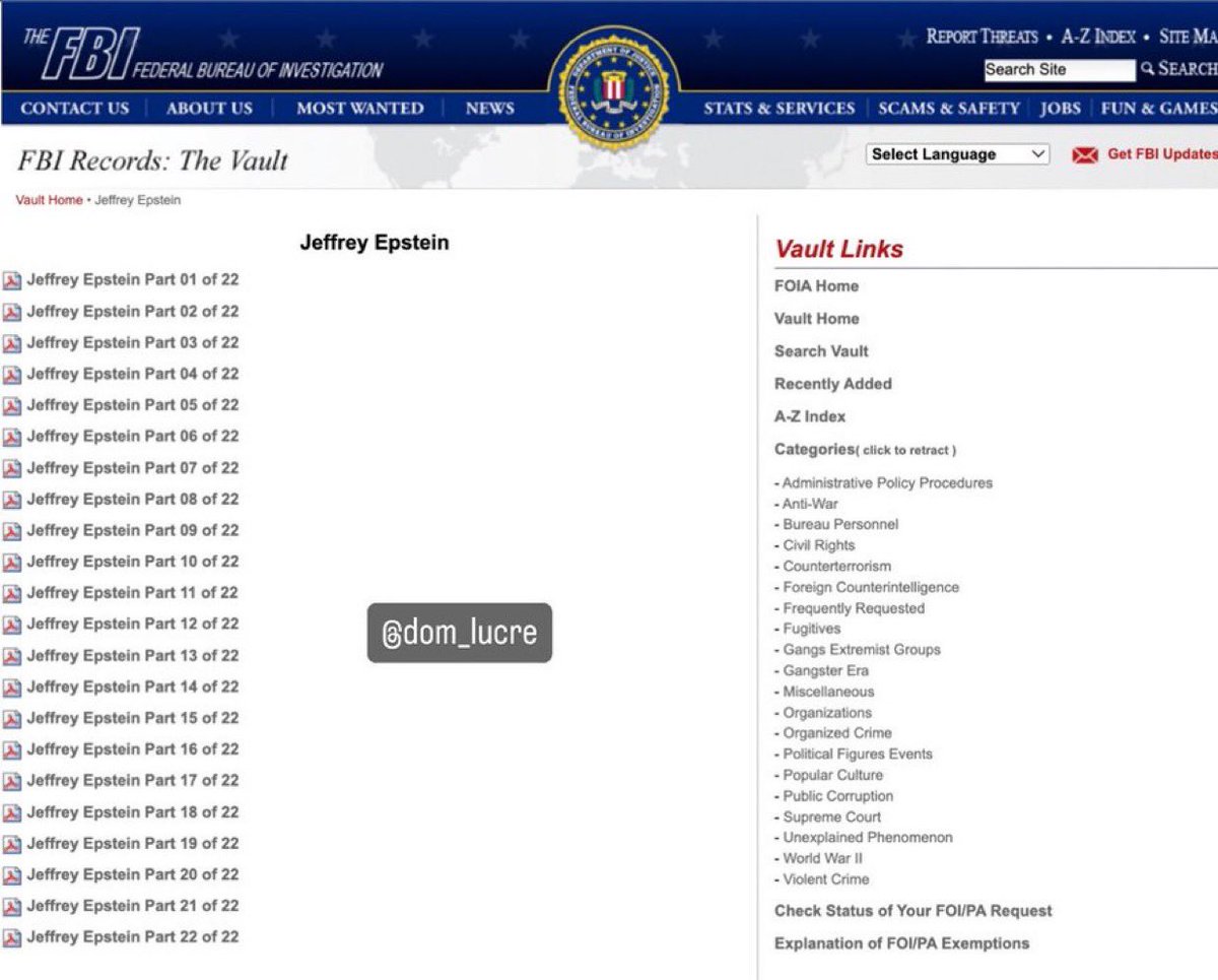 🔥🚨BREAKING: Here is a compiled list of Epstein’s FBI files that has prominent names from Chrissy Teigen, Jim Carrey, to Ben Affleck and Tom Hanks allegedly being tied to them. 

Source: vault.fbi.gov/jeffrey-epstein