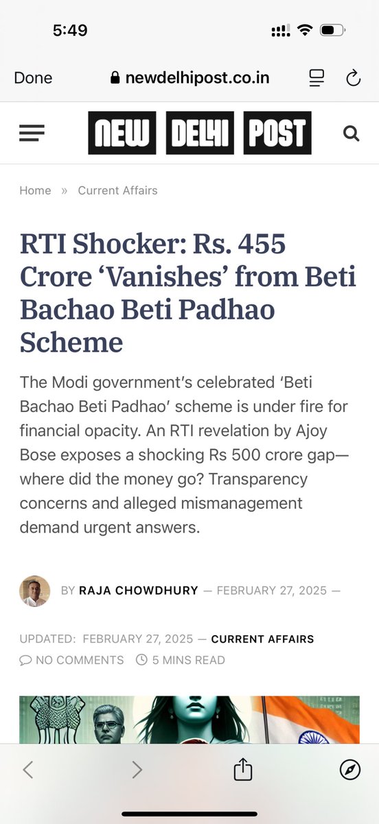 ComplexLives's tweet photo. Scam Alert!

Shockingly, Rs 455 crores have just vanished from the Beti Padhao, Beti Bachao Scheme !!

The MWCD had earlier disclosed that the Modi government had spent a whopping Rs 952.4 crores on the BBBP scheme over the last 11 years.

But in a RTI response it said only 496.7 crores were utilised!

Then where did the rest 455 crore vanish?? What is the name of this corruption? Nationalistic corruption?

Work that media should be doing is being done by normal citizens! 

Pathetic state of affairs!