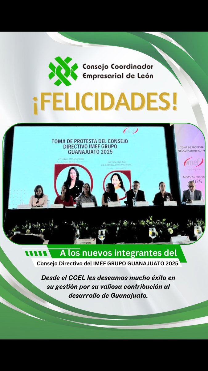 CCE de León (@cceleon) on Twitter photo Desde el CCEL les extendemos nuestros mejores deseos de éxito en su gestión, reconociendo su valiosa aportación al progreso de Guanajuato. ¡Enhorabuena! <a href="/IMEFGto/">IMEF Guanajuato</a>
#TomaDeProtesta #IMEF2025 #Liderazgo #Guanajuato #Compromiso Desde el CCEL les extendemos nuestros mejores deseos de éxito en su gestión, reconociendo su valiosa aportación al progreso de Guanajuato. ¡Enhorabuena! <a href="/IMEFGto/">IMEF Guanajuato</a>
#TomaDeProtesta #IMEF2025 #Liderazgo #Guanajuato #Compromiso