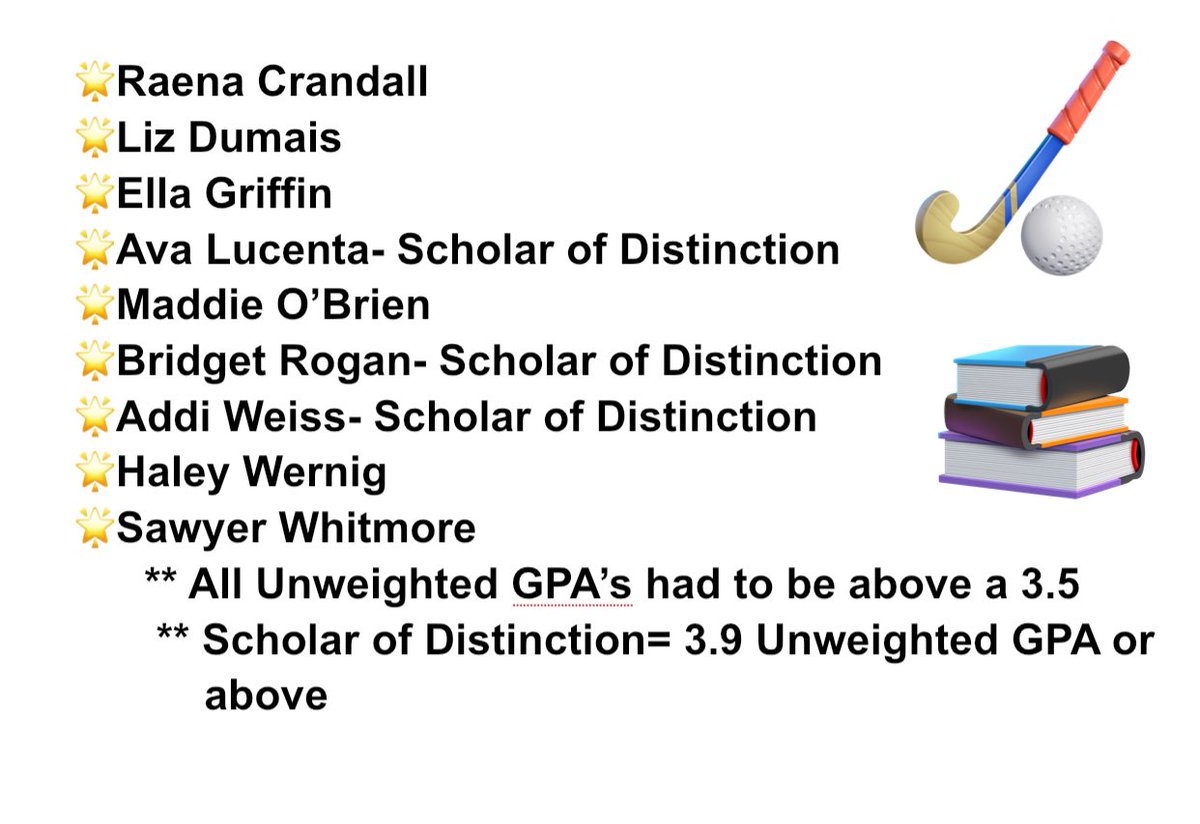 🎉📚 Congratulations to the following Student -Athletes for being named to the NFHCA High School National Academic Squad!  Very Proud of all of you!! ❤️🏑❤️

nfhca.org/nfhca-proudly-…