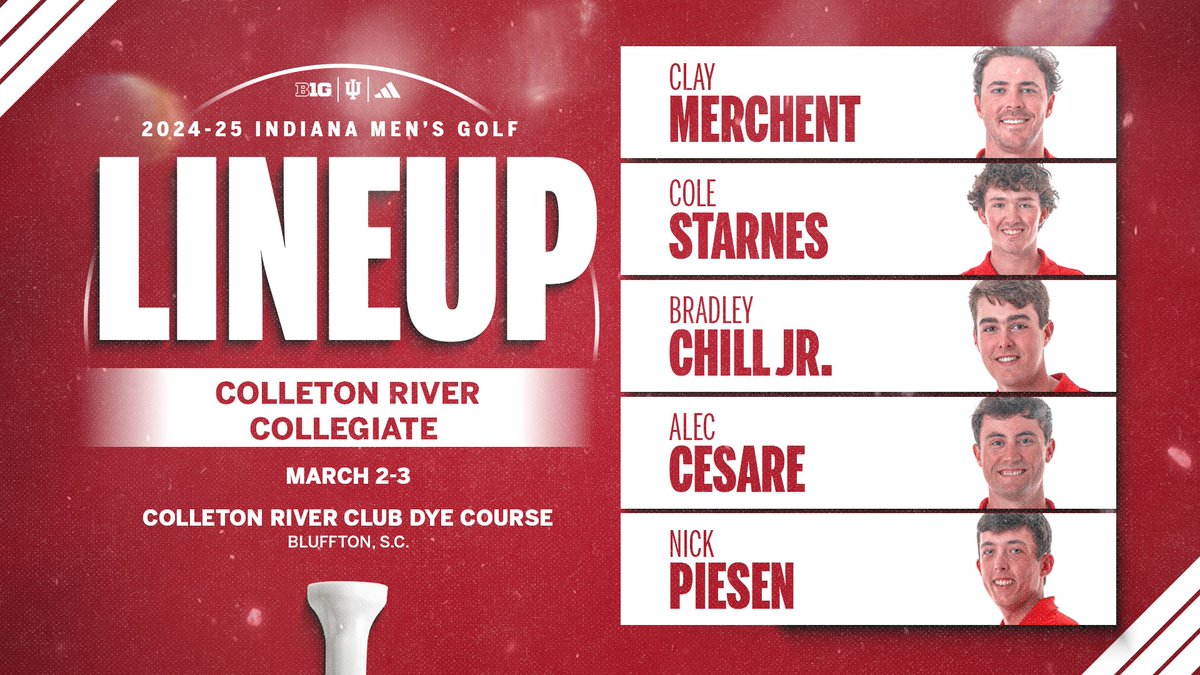 IndianaMGolf's tweet image. On the tee for #IUMG: 

⚪️ Clay Merchent
🔴 Cole Starnes
⚪️ Bradley Chill Jr.
🔴 Alec Cesare
⚪️ Nick Pisen