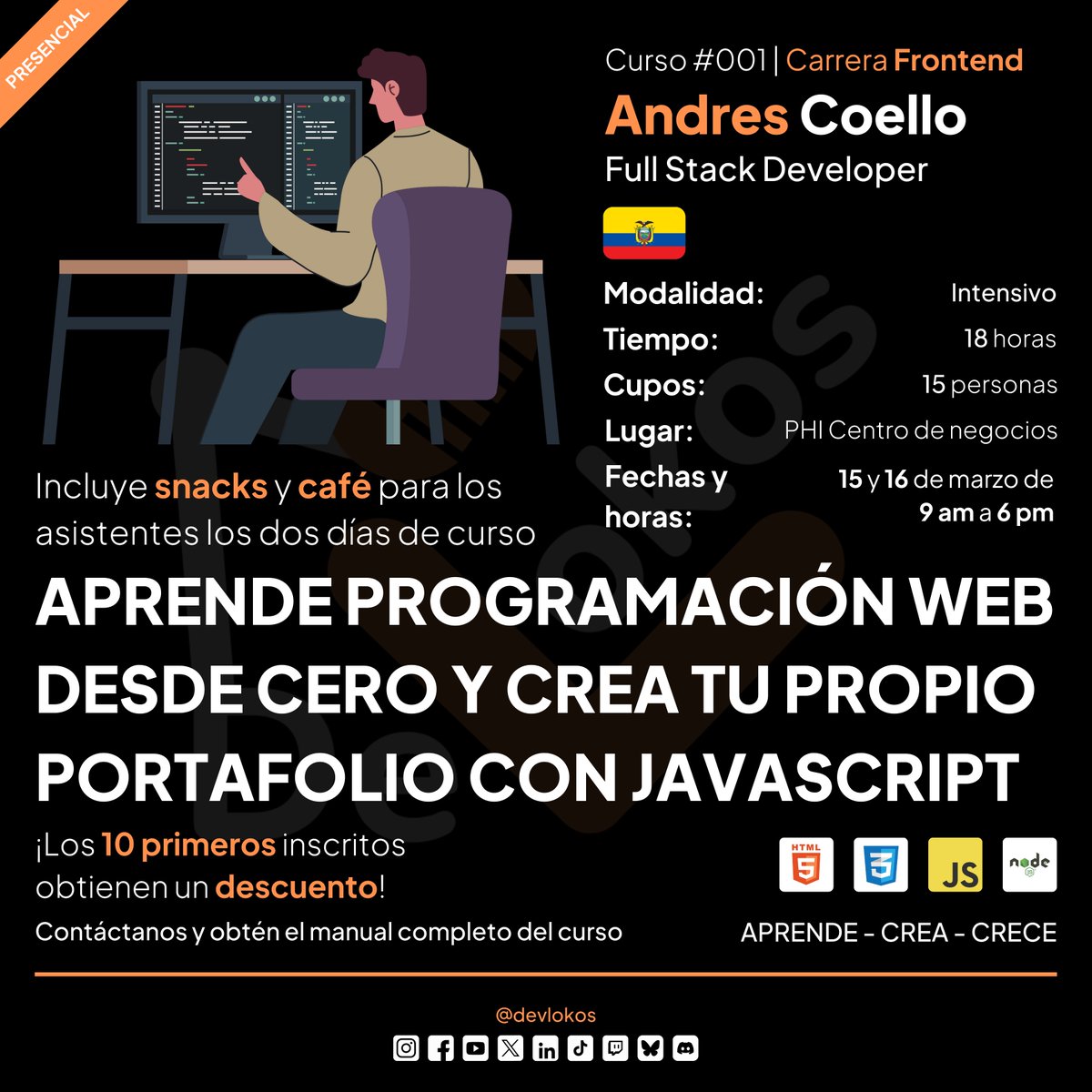 DevLokos's tweet image. ¡Da el primer paso en la programación! 🚀 En DevLokos Academy tenemos dos cursos: JavaScript (presencial) y Scratch (online para niños). ¡Escríbenos y obtén más info! 💻🎮

#ProgramaciónParaTodos #DevLokosAcademy