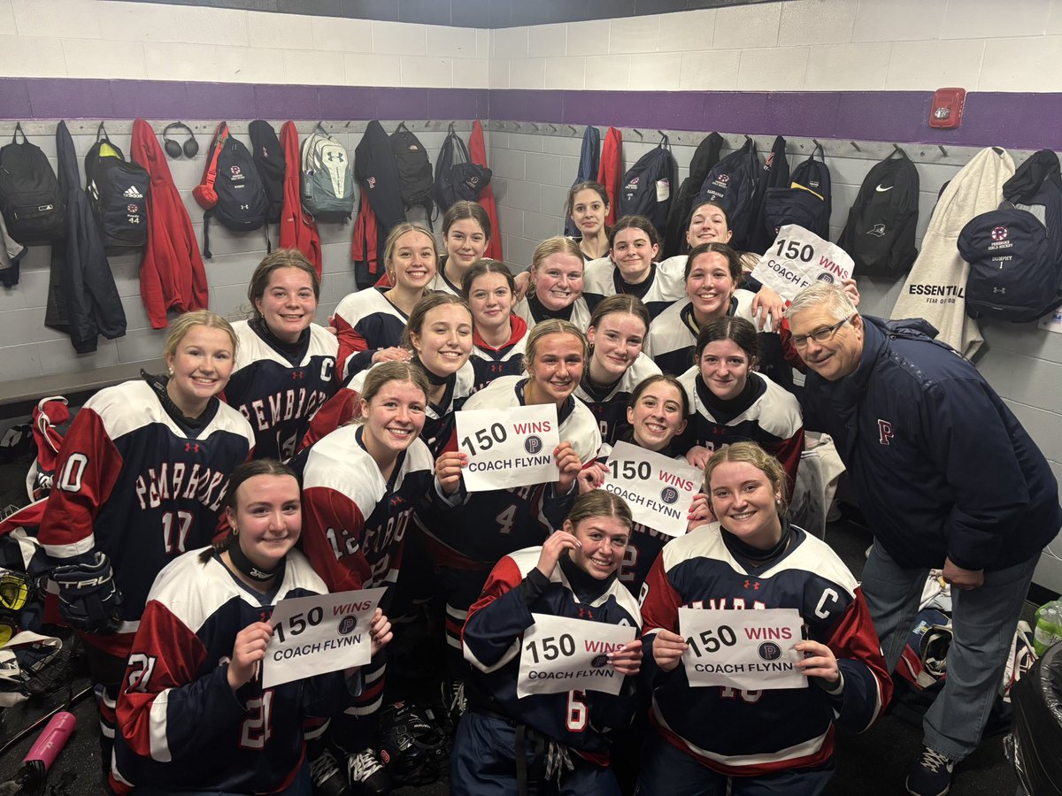 PEMBROKE VARSITY GIRLS HOCKEY: MILESTONES
The Pembroke Titans 3-2 MIAA overtime win against Martha's Vineyard on February 27, 2025 also marked the 150th win for Coach Bill Flynn. In addition Junior Captain Forward Hannah D'Angelo captured her 100th career point for the Pembroke