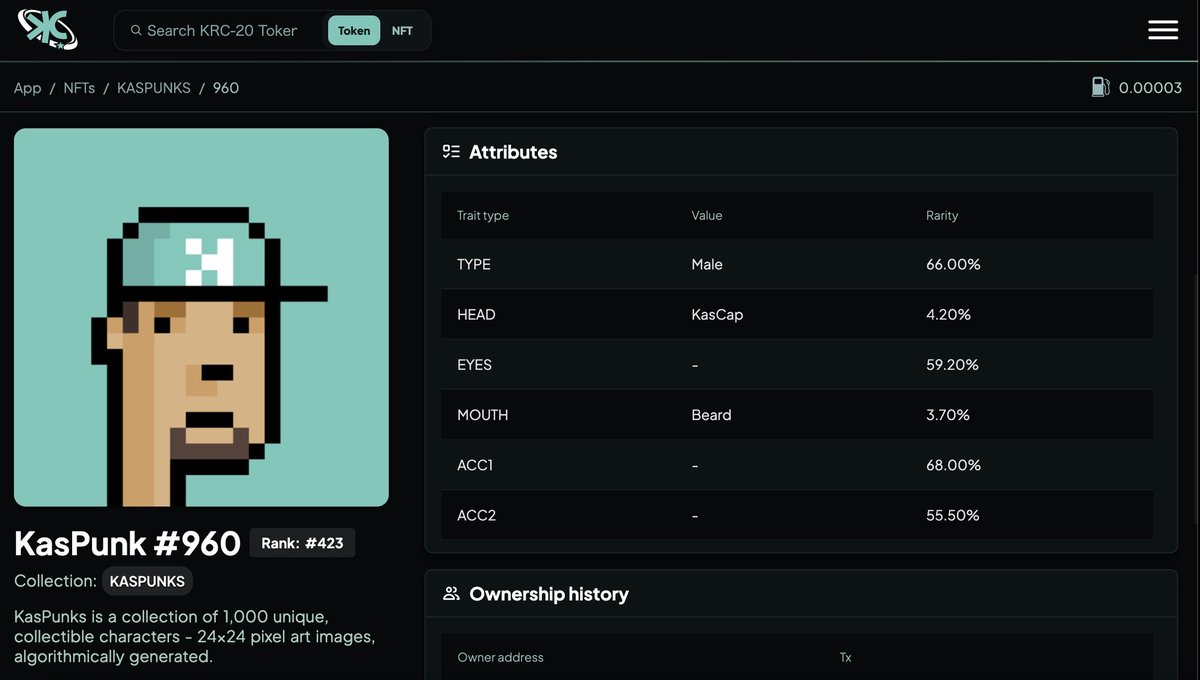 Hello 𝙆𝙖𝙨𝙋𝙪𝙣𝙠𝙨 world!
Attributes have been added to the metadata, which has been requested for some time now.
Check out the attributes of your 𝙆𝙖𝙨𝙋𝙪𝙣𝙠 now!

Collection link:
kaspa.com/nft/collection…