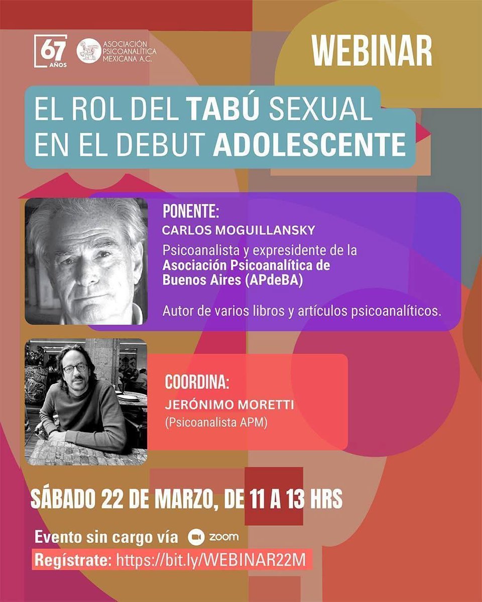APM_Online's tweet photo. Te esperamos en el Webinar “El rol del tabú sexual en el debut adolescente”. Regístrate: https://t.co/w7dfO7DvT5 #ComunidadAPM #Psicoanálisis #EventosAPM #adolescentes https://t.co/YTowqBcbAK