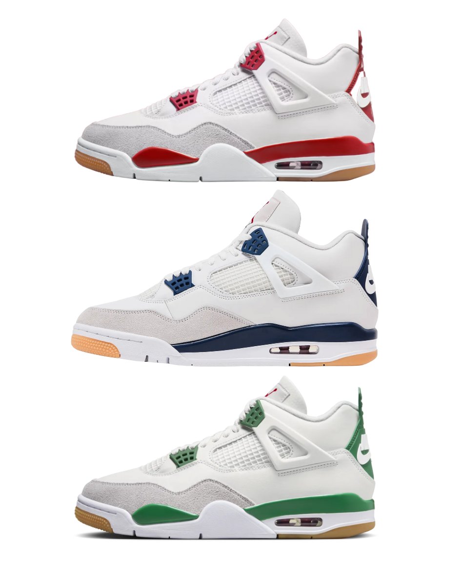 Which pair is the best? 🤔 Pick One 👇

1⃣ Nike SB x Air Jordan 4 "Varsity Red"
2⃣ Nike SB x Air Jordan 4 "Navy"
3⃣ Nike SB x Air Jordan 4 "Pine Green"