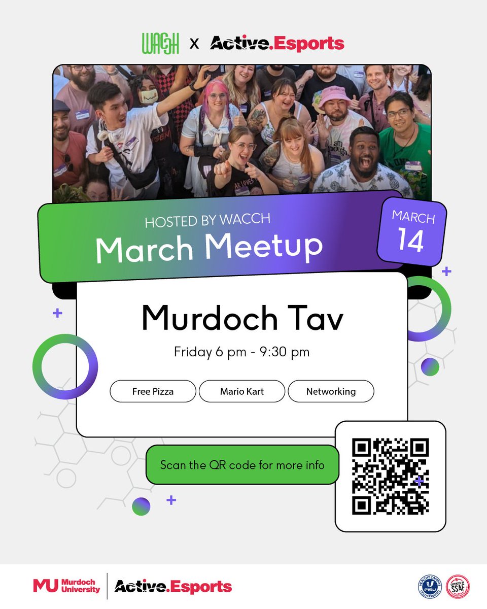 🚨FREE EVENT🚨Active Esports x <a href="/WACCHnow/">WACCH</a> March Meet-Up!

Come and meet local streamers and content creators from across Perth.

Put your Mario Cart skills to the test for a shot at prizes and enjoy some free pizza 🎮🍕

⏰6:00pm - 9:30pm 
📅Friday, March 14th
📍Murdoch Guild Tav