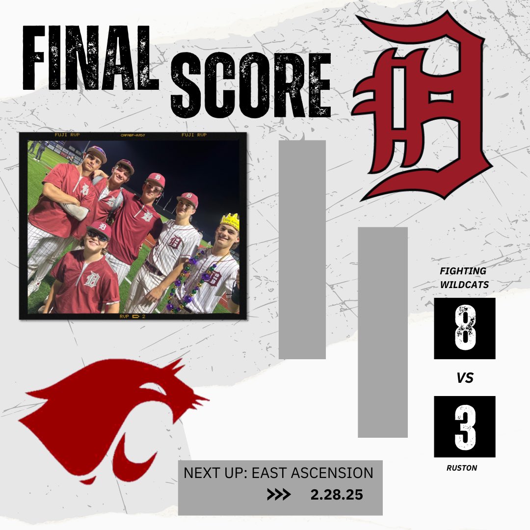 Mission 11 opens up the J-Pat with a 8-3 W over Ruston! Jack Conravey goes the distance and earns the W! Payton Stubbs, Larry Rodrigue, Bennett Mcnamara, Chase Marcotte all turn around RBI doubles! 

Boys are back at it tomorrow vs. EA at East Ascension!