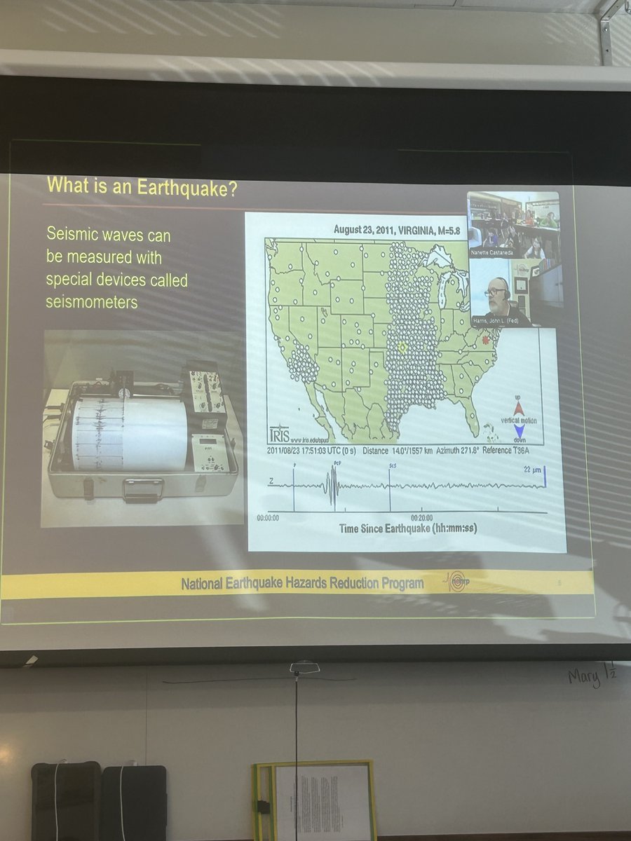 Today we had the opportunity to Zoom with John Harris, an earthquake engineer.  John taught us how he detects earthquakes, and solutions he and his team come up with to improve monitoring because as we know earthquakes aren't going away. <a href="/LPSFranklinElem/">Franklin Elementary</a>  <a href="/NIST/">National Institute of Standards and Technology</a>