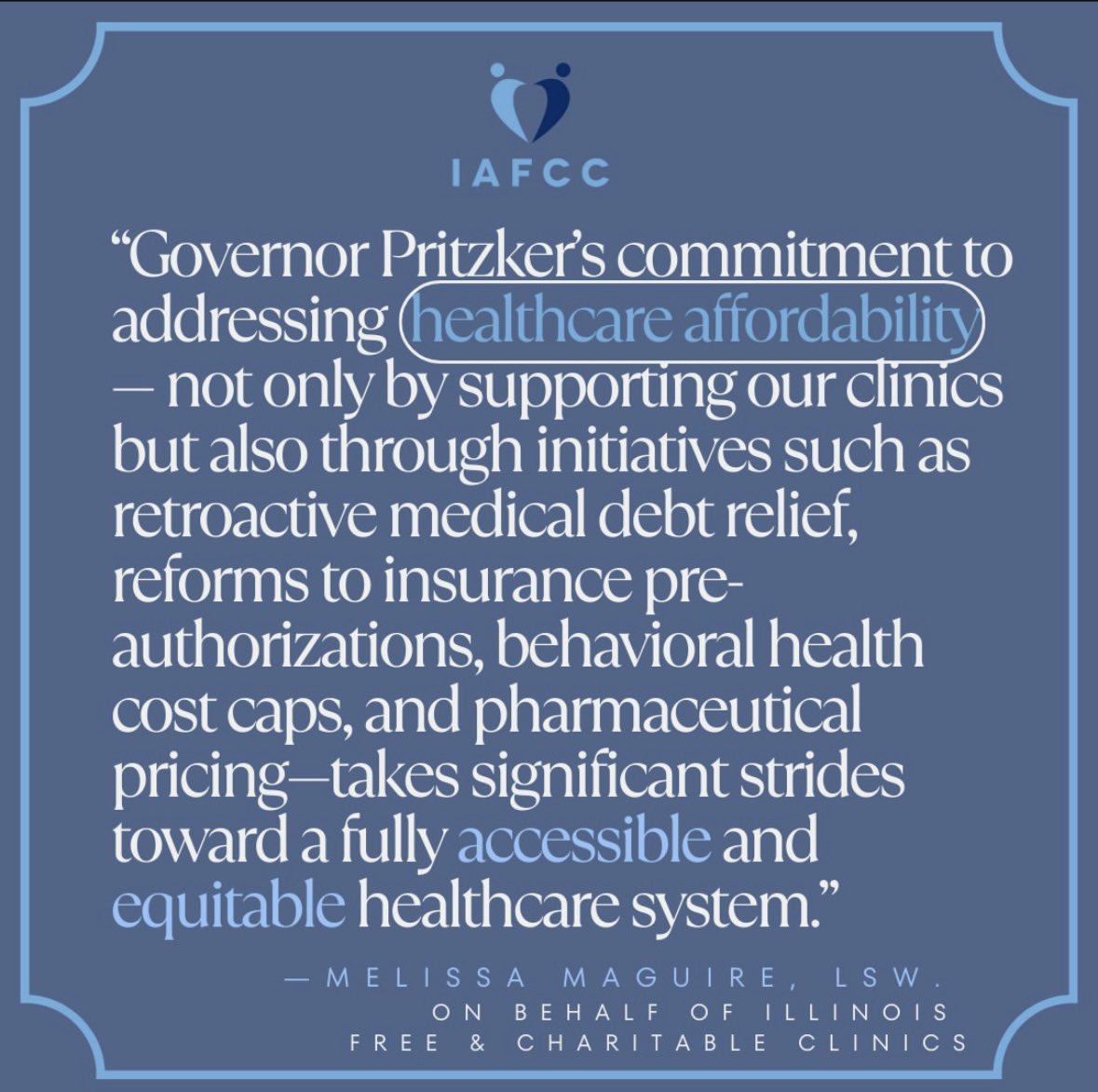 IAFCC (@ilfreeclinics) on Twitter photo āHealthcare is a fundamental human right, and with your support, IAFCC remains committed to ensuring that all uninsured and underinsured Illinoisans can access the care they need.ā
<a href="/GovPritzker/">Governor JB Pritzker</a> āHealthcare is a fundamental human right, and with your support, IAFCC remains committed to ensuring that all uninsured and underinsured Illinoisans can access the care they need.ā
<a href="/GovPritzker/">Governor JB Pritzker</a>